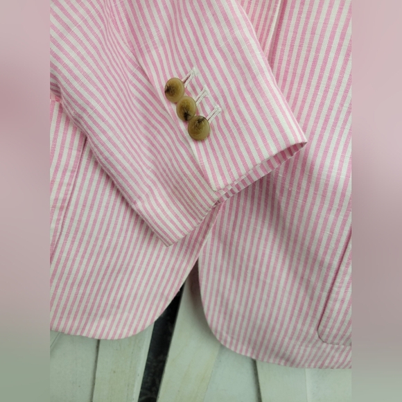 Talbots Stripe Lightweight Linen Cotton Woman Blazer Size 16P - Picture 11 of 15